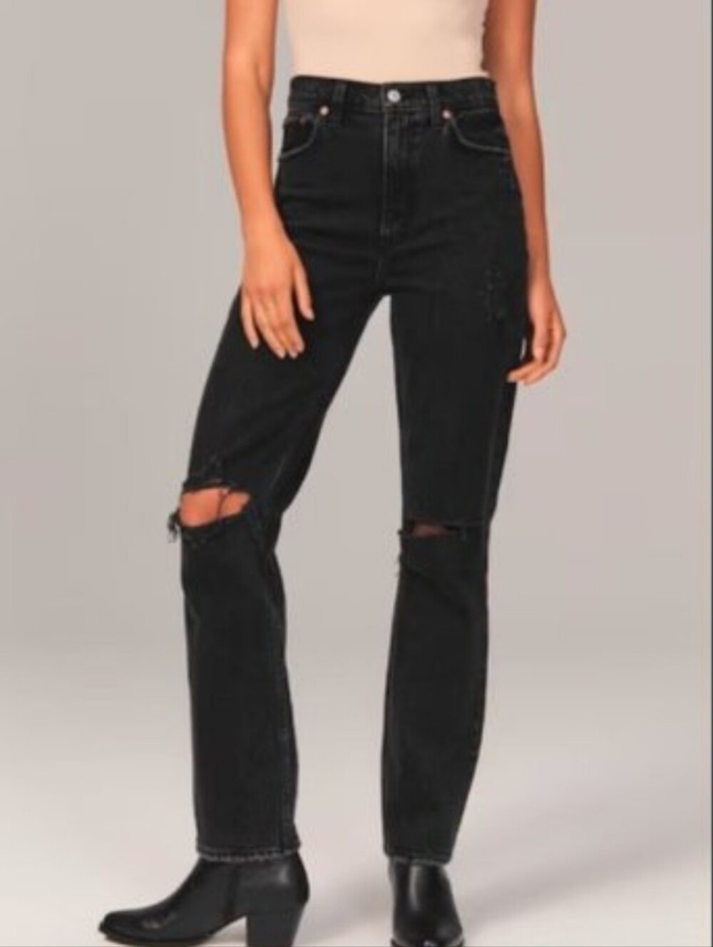 Abercrombie & Fitch Black Skinny Distressed Jeans Size Waist 28 US 8